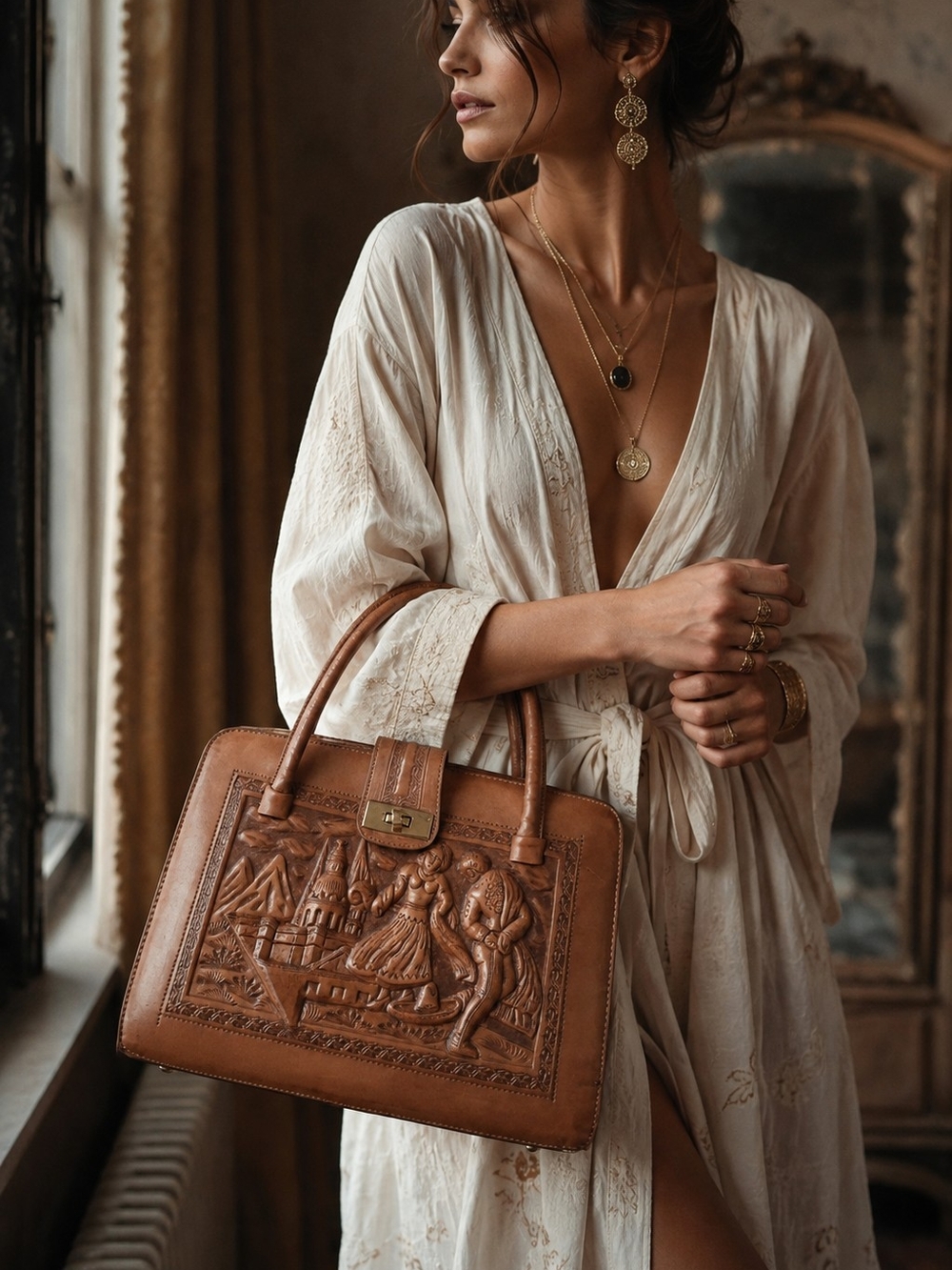 ✨ Vintage Mexican Hand-Tooled Leather Handbag | Genuine Leather | Made in Mexico